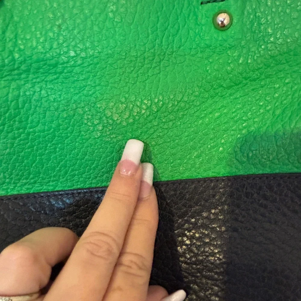 Kate Spade Green Black Colorblock Pebbled Leather‎ Dome Satchel Handbag